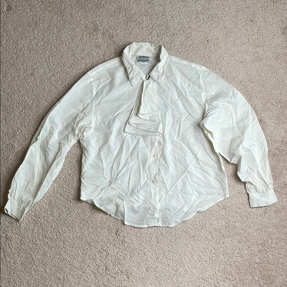 Cream Long Sleeve Blouse with Classic Collar - Picture 1 of 7